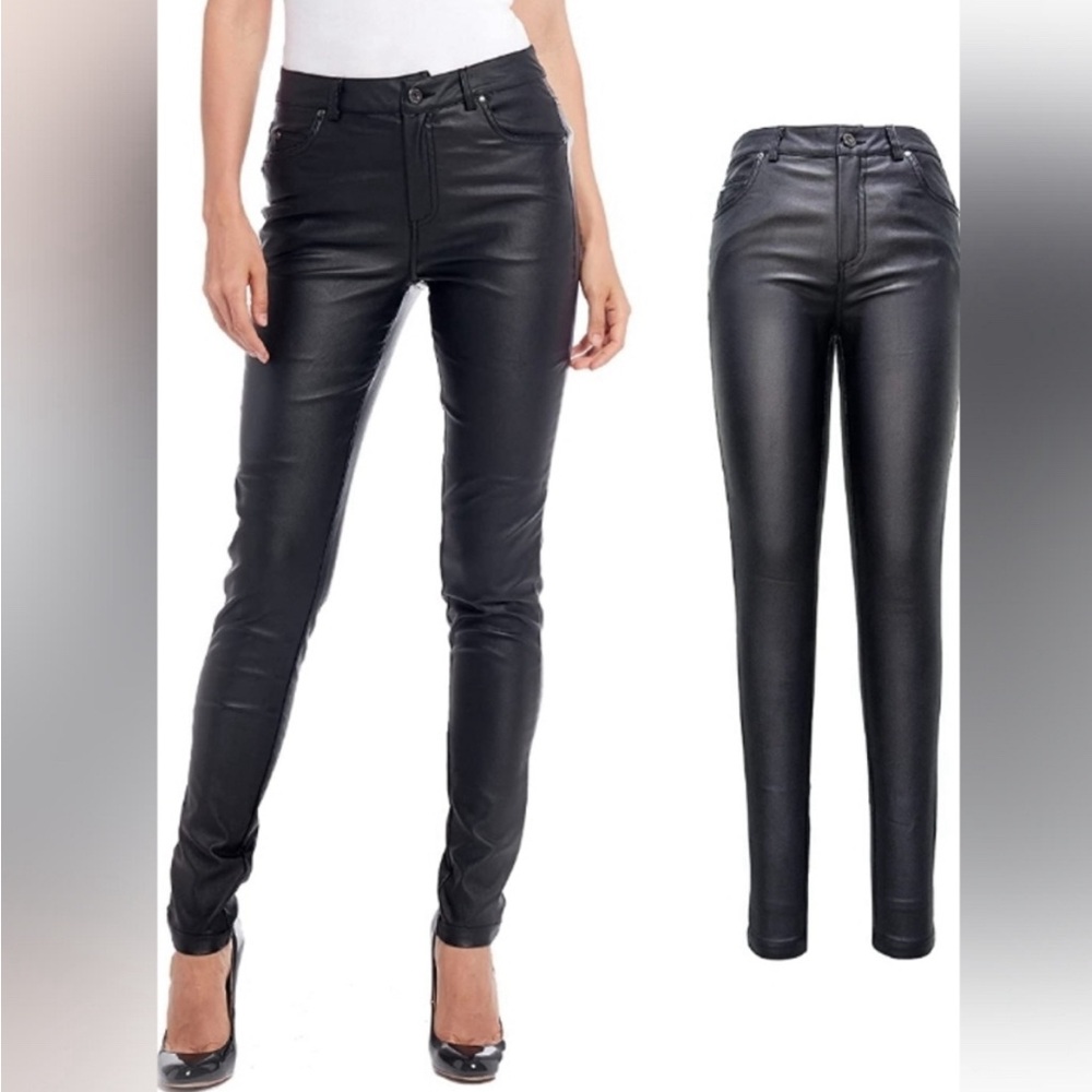 SPYM Women's Black Stretchy Faux Leather Skinny Pants W/Pockets Size Medium (38)